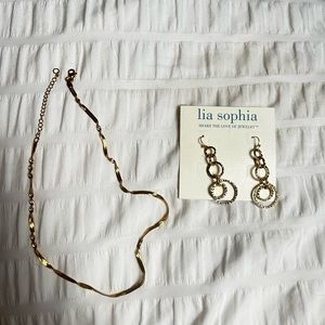 Lia Sophia Gold Necklace and Earring Set